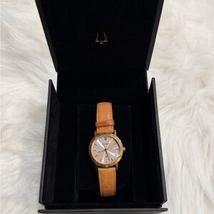 Bulova Women’s watch 97L146 Classic Rose Gold Tone Gray Dial Tan Leather Quartz